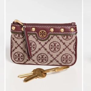 Tory Burch T Monogram Studded Card Case Key Fob